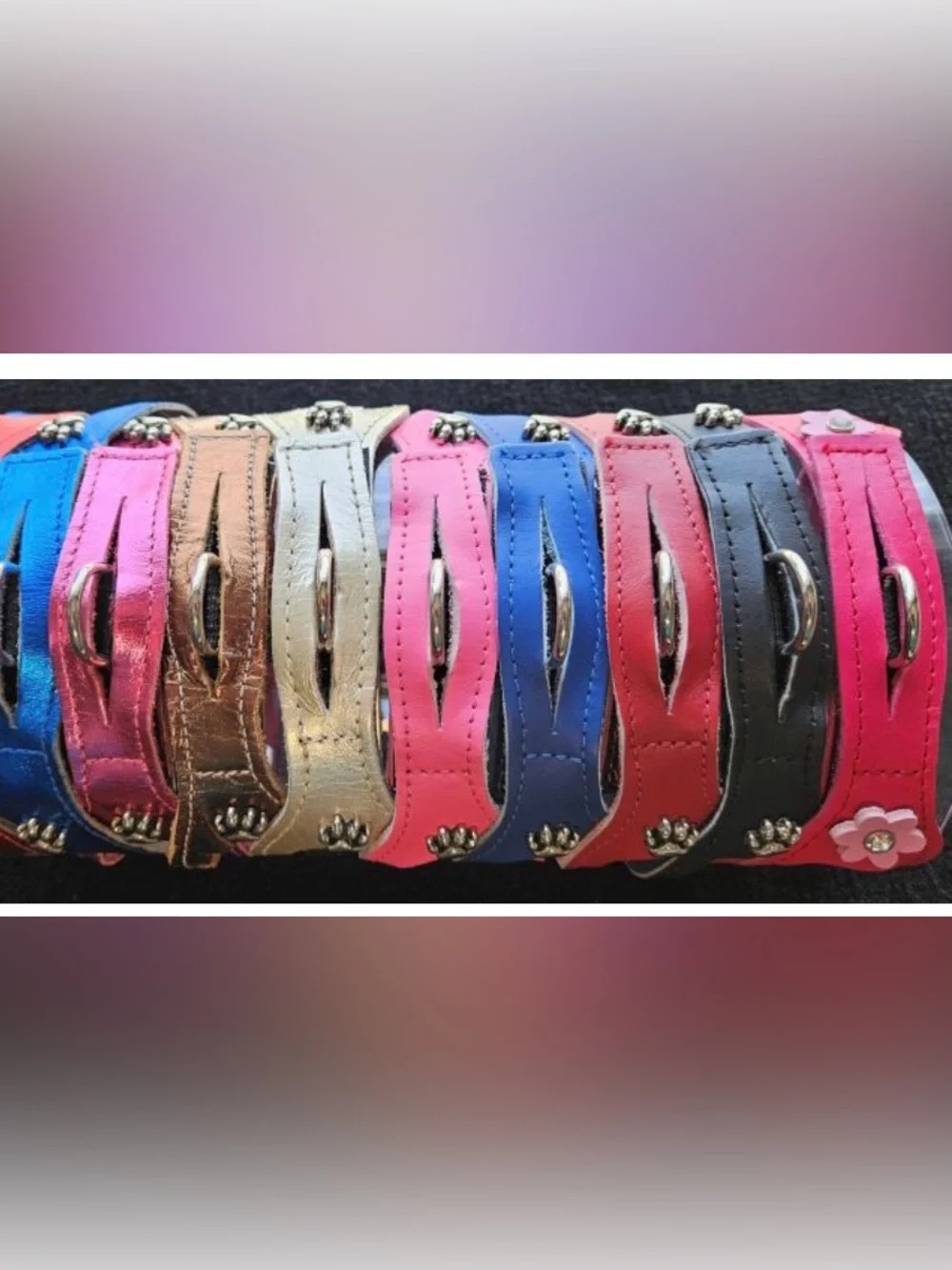 Light Blue Leather step-in Choke Free Harness embellished with Pink Flowers 19”